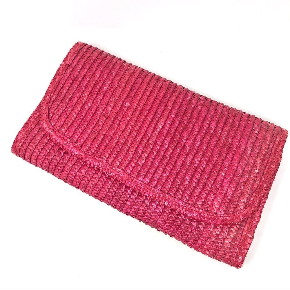 Fuschia Large Straw Flap Clutch